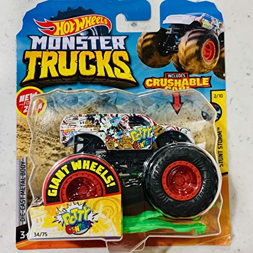 Hot Wheels Monster Trucks Giant Wheels Stunt Storm 2/10 1-64 with Crushable car, Potty Central