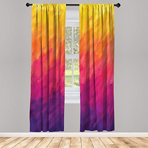 Ambesonne Abstract Window Curtains, Watercolor Style Ombre Effect Hand Drawn Brush Strokes in Warm Tones, Lightweight Decorative Panels Set of 2 and Rod Pocket, 56" x 84", Purple Orange