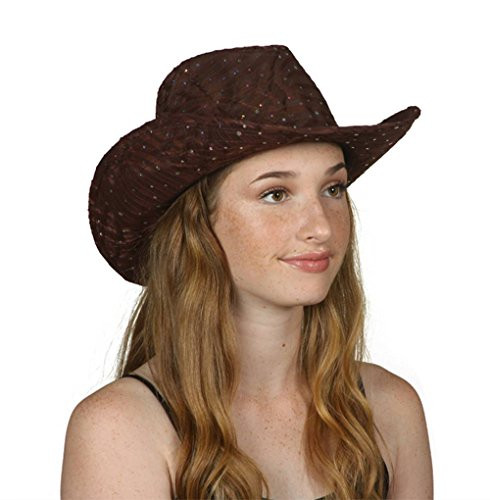 TOP HEADWEAR TopHeadwear Glitter Sequin Trim Cowboy Hat - Brown