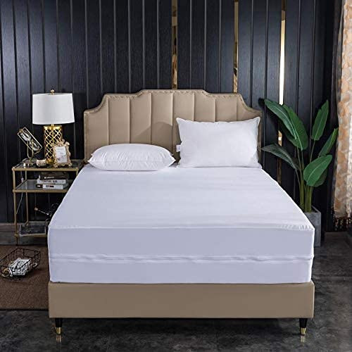 JÁCLER Queen Size Zippered Mattress Encasement - Waterproof Mattress Protector - Protects Fluids - Fits Up to 16 Inch Mattress -Queen- JÁCLER Queen Size Zippered Mattress Encasement - Waterproof Mattress Protector - Protects Fluids - Fits Up to 16 Inch Mattress -Queen-