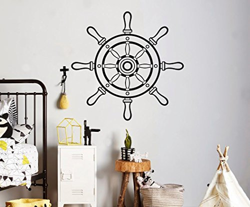 Place Ship Steering Wheel Wall Decal - Vinyl Sticker Marine Nautical Wall Art Decor Home Interior - Kids Nursery Room Design Made in USA - 12x15 Inch