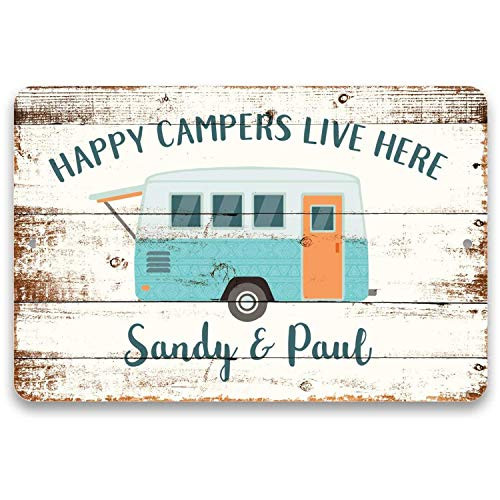 Gxiliru Personalized Happy Campers Live Here Sign, Metal Wall Art, Custom Sign Decor