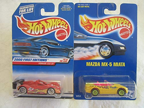 Hot Wheels Mazda MX-5 Miata  and  Ferrari 333 SP Die Cast 1/64 Scale 2 Car Bundle