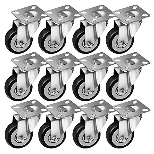 FactorDuty 12 Pack Caster Wheels Swivel Plate Casters On Black Polyurethane Wheels -2 inch Plate-