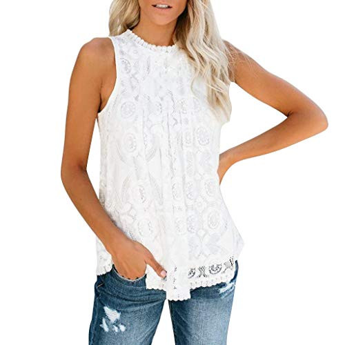 Fashion Women's Summer Loose Sleeveless Tops Summer Casual Crew-Neck Lace Flowy Shirts Tank Tops White Fashion Women's Summer Loose Sleeveless Tops Summer Casual Crew-Neck Lace Flowy Shirts Tank Tops White