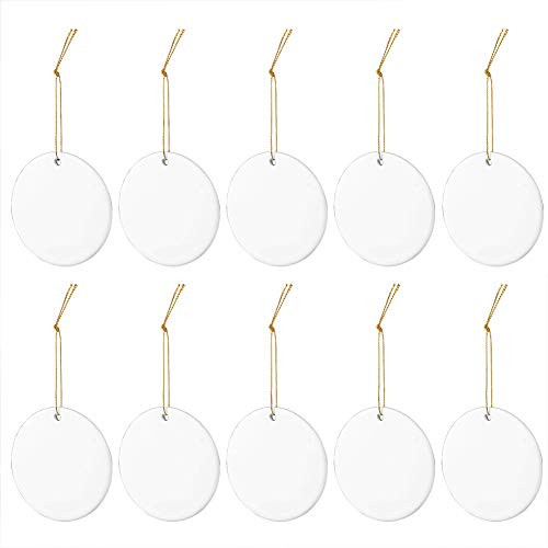 Sublimation Blanks Pendants,10 Pieces Personalized Sublimation Pendant Blank Ceramic Christmas Ornaments Discs Supplies for DIY Christmas Tree Decor 10 Pieces