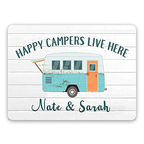 aianhe Happy Campers Live Here Sign Personalized Room Family Art Wall Decor Customizable Name Metal/Wooden Plaque Gift