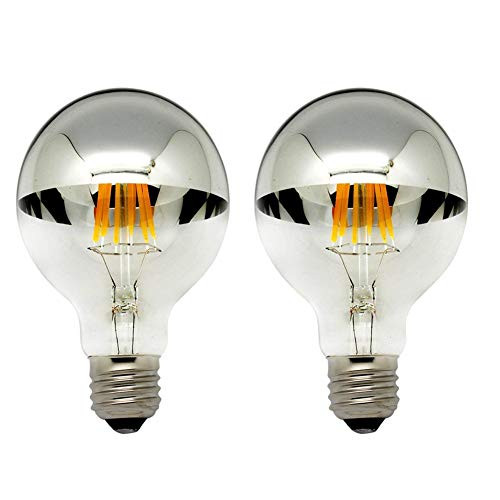 Lxcom Lighting A19 Half Chrome Dimmable Edison LED Bulb 6W -60W Equivalent- Half Silver Light Bulbs Vintage LED Filament Bulbs 2 Pack Decorative Light Bulb E26/E27 Base Warm White 2700K, AC110V