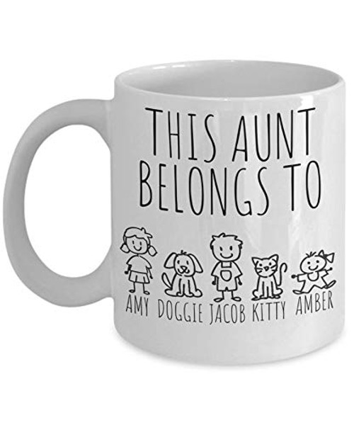 This Aunt Belongs To Personalized Aunt Gifts Funny Aunt Coffee Mug Stick Figure Family Minimalist Custom Names Best Aunt Birthday Gift