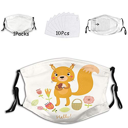 1 mask with 10 filters Activated carbon mask Facial decorations for adults Funny Animal Figure with Flowers at Its Feet Saying