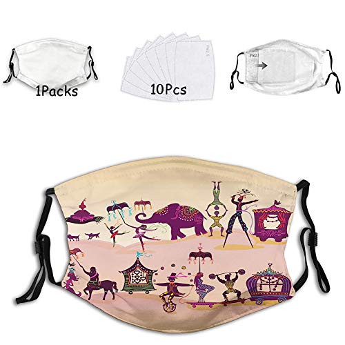 1 mask with 10 filters Activated carbon mask Facial decorations for adults Graphic Oriental Festival Crowd with Fantasy Figures as Fly