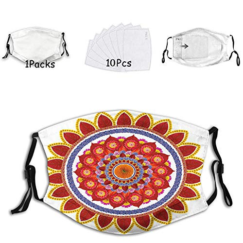 1 mask with 10 filters Activated carbon mask Facial decorations for adults Round Figure with Leaves and Summer Meadow Daisies Sunflower