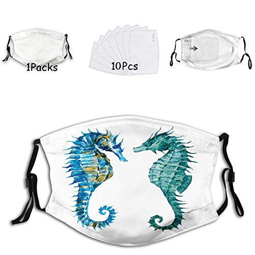 1 mask with 10 filters Activated carbon mask Facial decorations for adults Watercolor Inspired Retro Artwork of Two Seahorse Figures 1 mask with 10 filters Activated carbon mask Facial decorations for adults Watercolor Inspired Retro Artwork of Two Seahorse Figures