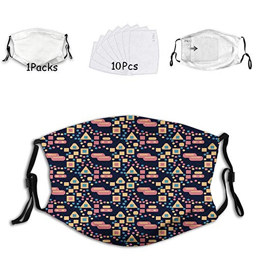 1 mask with 10 filters Activated carbon mask Facial decorations for adults Abstract Futuristic Triangle Square Circles Trippy Figures