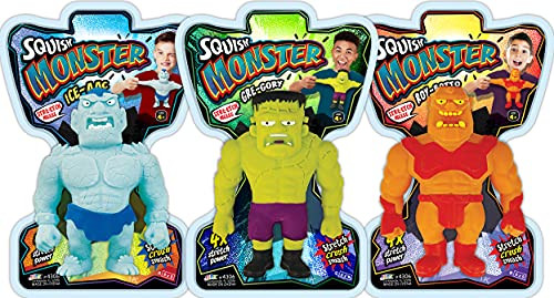 JA-RU Stretchy Toy Monsters Action Figures Squish  and  Pull Toys -3 Units Assorted- Stretching 4 Times his Size Anxiety Calming Fidget Stress Toys for Kids  and  Boys Toys Party Favors Plus 1 Sticker 4306-3s