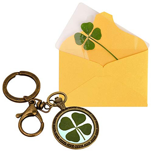 Real Four Leaf Clover Keychain Keyring Good Luck Lucky Charm with Bookmark Card Real Four Leaf Clover Keychain Keyring Good Luck Lucky Charm with Bookmark Card