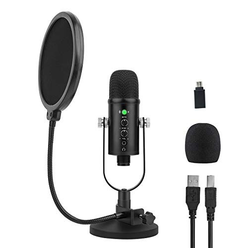 USB Microphone for Computer, Mic for Gaming, Podcast, Recording, Streaming, Zoom on PC/Mac/Laptop. Noise Cancelling Desktop Microfono with High Sound Quality, Mute Button, Plug  and  Play, Headphone Jack