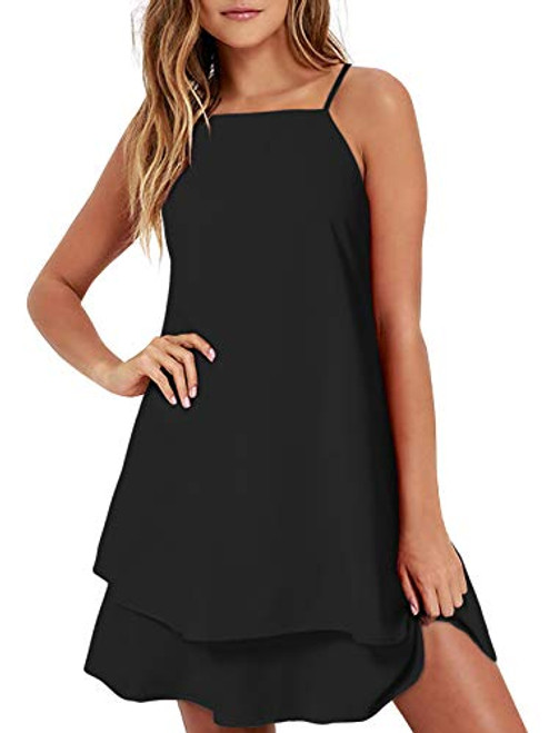 ZANZEA Womens Chiffon Dress Sexy Summer Beach Halter Short Dress Floral Print Casual Spaghetti Strap Mini Sundress Black L ZANZEA Womens Chiffon Dress Sexy Summer Beach Halter Short Dress Floral Print Casual Spaghetti Strap Mini Sundress Black L