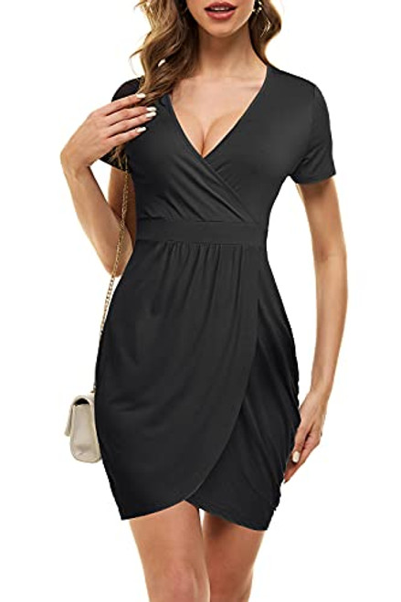 MSBASIC Cocktail Dress Sexy Black V Neck Low Cut Summer Casual Dresses for Women Black XL