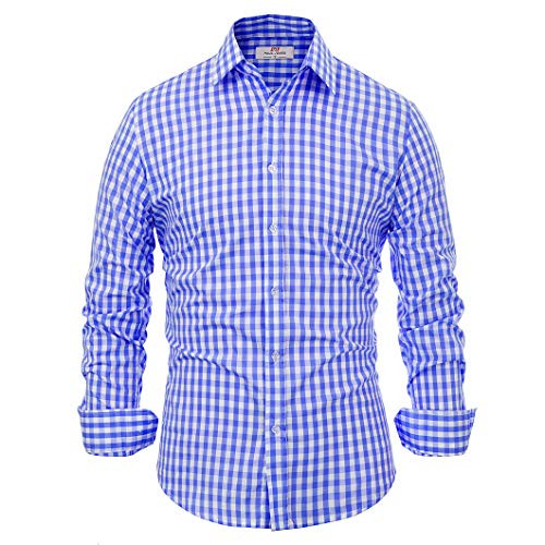 Button Down Checked Dress Shirt for Men Slim Fit,Blue Plaid,XX-Large