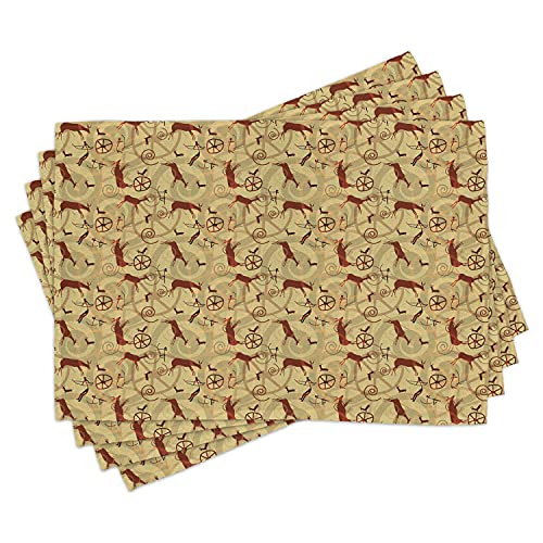 Ambesonne Southwestern Place Mats Set of 4, Native Pattern Inspired by Caveman Drawings Prehistoric Art and Culture, Washable Fabric Placemats for Dining Room Kitchen Table Decor, Pale Yellow Brown