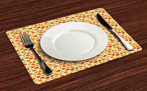 Ambesonne Fall Leaves Place Mats Set of 4, Varieties of Drawings on a Plain Backdrop, Washable Fabric Placemats for Dining Table, Standard Size, Cream Orange Vermilion Ambesonne Fall Leaves Place Mats Set of 4, Varieties of Drawings on a Plain Backdrop, Washable Fabric Placemats for Dining Table, Standard Size, Cream Orange Vermilion