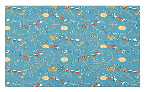 Ambesonne Blue Nautical Doormat, Sailorman Anchor Medals Shape Chains Flags Steering Wheel Symbols Print, Decorative Polyester Floor Mat with Non-Skid Backing, 30" X 18", Cadet Blue Beige