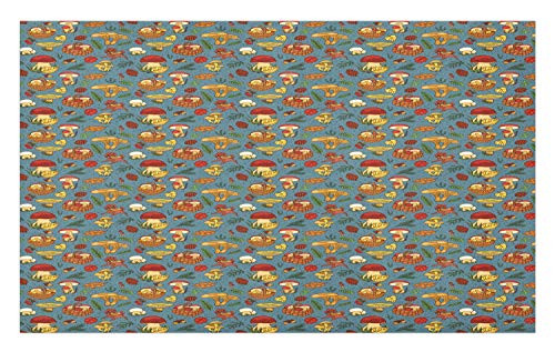 Ambesonne Mushroom Doormat, Picnic in The Forest with Honey Fungus Orange Agaric Champignon Porcini Nutgall, Decorative Polyester Floor Mat with Non-Skid Backing, 30" X 18", Multicolor