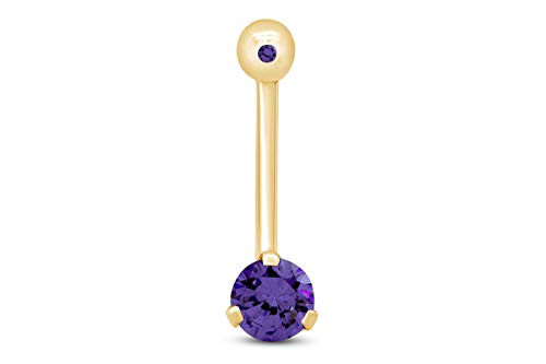 AFFY Round Shape Simulated Amethyst Internally Threaded Belly Button Navel Ring in 14K Yellow Gold Over Sterling Silver AFFY Round Shape Simulated Amethyst Internally Threaded Belly Button Navel Ring in 14K Yellow Gold Over Sterling Silver