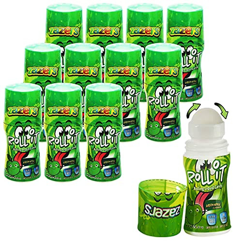 Green Apple Flavored Sour Rolling Liquid Candy - 12 Pack of Roll-It Bottles Zazers Licker Candy - Gluten-Free and No Coloring Added -Kosher, NET WT 16.2 OZ, 480mL-