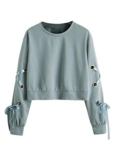 SweatyRocks Women's Casual Tie Dye Lace Up Long Sleeve Pullover Crop Top Sweatshirt Multicolor-1 M