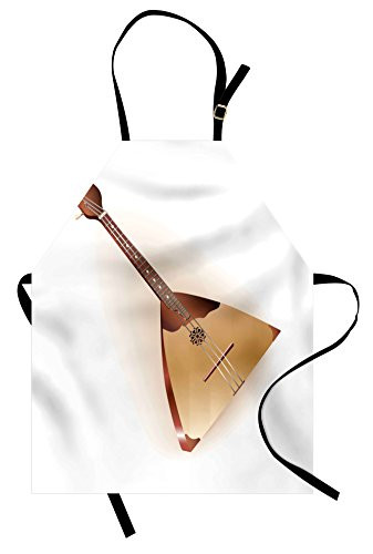 Lunarable Balalaika Apron, Russian Instrument with Characteristic Triangular Body and 3 Strings, Unisex Kitchen Bib Apron with Adjustable Neck for Cooking Baking Gardening, Redwood Sand Brown