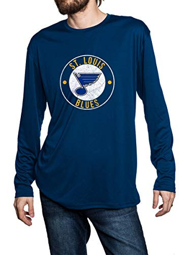 NHL Mens Loose Fit Performance Rashguard Wicking Long Sleeve Shirt -Small, St.Louis Blues-
