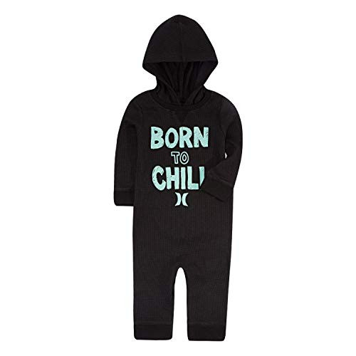 Hurley Baby Boys Long Sleeve Hooded Coverall, Black/Chill, 0/3M