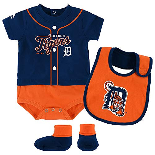 Outerstuff MLB Newborn Infants Tiny Player Creeper, Bib, and Bootie Set -12 Months, Detroit Tigers-
