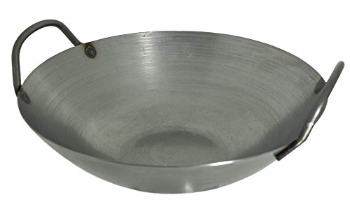 12 Inches Carbon Steel Flat Bottom Wok with Two Side Handle, 14 Gauge Thickness, USA Made