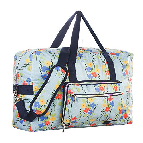 Travel Foldable Waterproof Duffel Bag - Lightweight Carry Storage Luggage Tote Duffel Bag?Blue Floral?