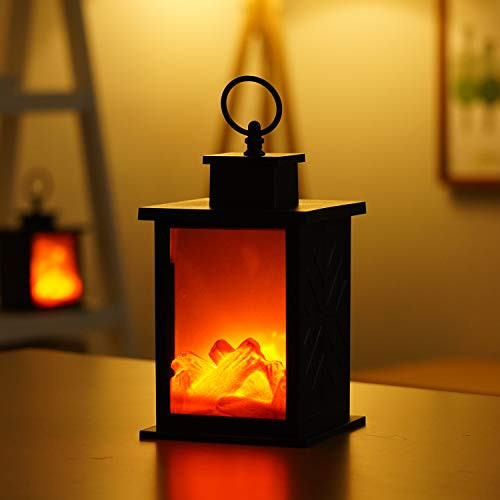 ASLUX Fireplace Lanterns, Decorative Lights, Flameless Led Lantern, Battery Operated Lantern Lights,Lighted Fireplace