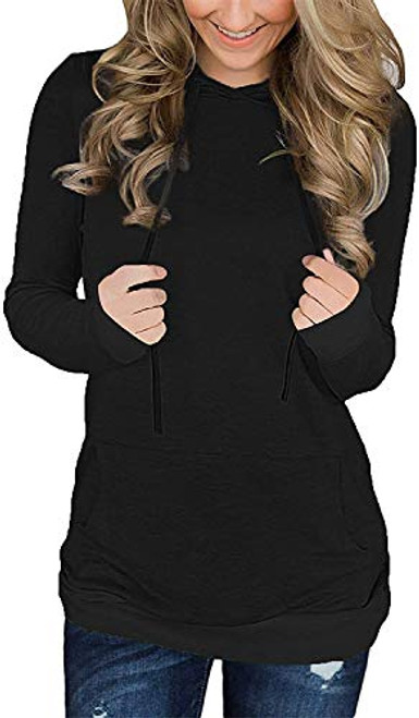 Nekosi Womens Soft Hoodie Pullover Long Sleeve Drawstring Casual Sweatshirt Tops with Pocket Black X-Large Nekosi Womens Soft Hoodie Pullover Long Sleeve Drawstring Casual Sweatshirt Tops with Pocket Black X-Large