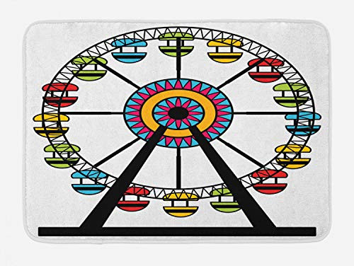 Lunarable Ferris Wheel Bath Mat, Funny Simple Amusement Park Ride with Flower Center and Colorful Cabins Image, Plush Bathroom Decor Mat with Non Slip Backing, 29.5" X 17.5", Multicolor