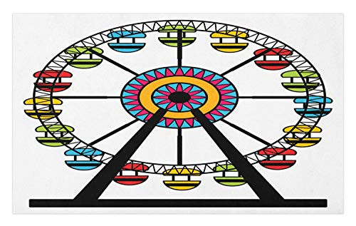 Lunarable Ferris Wheel Doormat, Funny Simple Amusement Park Ride with Flower Center and Colorful Cabins Image, Decorative Polyester Floor Mat with Non-Skid Backing, 30" X 18", Multicolor