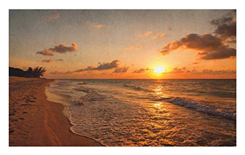 Lunarable Sea Sunset Doormat, Horizon Skyline Sun Reflecting on Beach at Varadero Cuban, Decorative Polyester Floor Mat with Non-Skid Backing, 30" X 18", Orange Sage Green