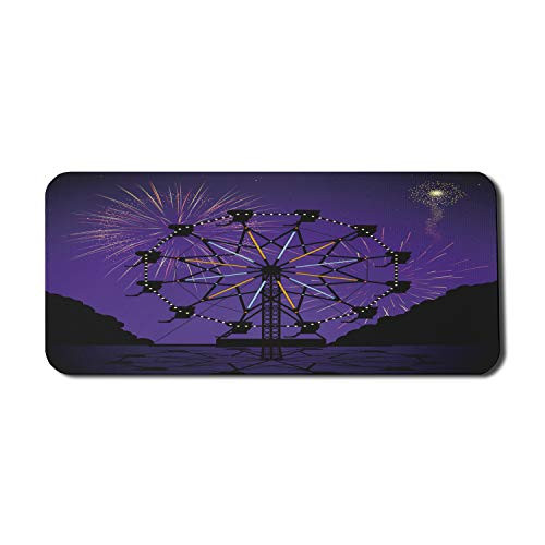 Lunarable Ferris Wheel Computer Mouse Pad, Graphic Funny Ride Fireworks at Night, Rectangle Non-Slip Rubber Mousepad X-Large, 35" x 15" Gaming Size, Quartz Grey