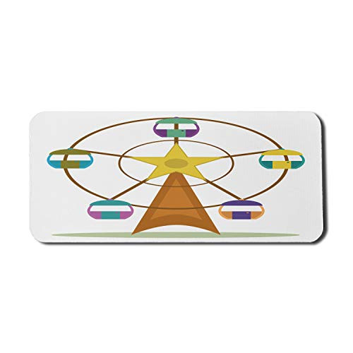 Lunarable Ferris Wheel Computer Mouse Pad, Cartoon Design of Colorful Round Shape Festival Fun Ride Illustration Print, Rectangle Non-Slip Rubber Mousepad X-Large, 35" x 15" Gaming Size, Multicolor