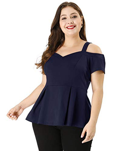 uxcell Women's Plus Size High Waist Sweetheart Cold Shoulder Peplum Top Valentines Day 2X Blue