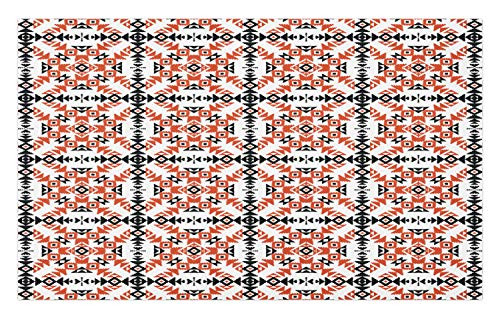 Ambesonne Ethnic Doormat, Prehistoric Cultural Style Retro Geometric Art Pattern, Decorative Polyester Floor Mat with Non-Skid Backing, 30" X 18", Orange Black White