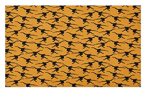 Ambesonne Gorilla Doormat, Repeating Pattern of Jumping Monkey Silhouettes, Decorative Polyester Floor Mat with Non-Skid Backing, 30" X 18", Dark Yellow Charcoal Grey and Burnt Orange