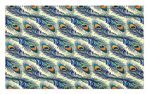 Ambesonne Peacock Doormat, Exotic Peacock Feathers Pattern Vintage Style Ornamental Details Image, Decorative Polyester Floor Mat with Non-Skid Backing, 30" X 18", Navy Blue Green Orange
