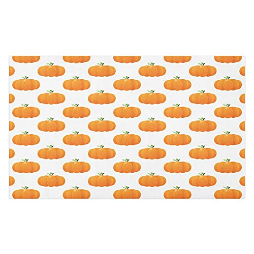 Ambesonne Fall Colors Doormat, Cartoon Pumpkins Repetition Harvest Time Thanksgiving Halloween, Decorative Polyester Floor Mat with Non-Skid Backing, 30" X 18", Orange Lime Green White