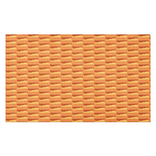 Ambesonne Tangerine Doormat, Summer Clouds Sunset Times in Orange Color Palette Illustration, Decorative Polyester Floor Mat with Non-Skid Backing, 30" X 18", Burnt Sienna and Mustard